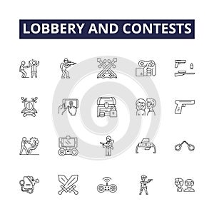 Lobbery and contests line vector icons and signs. Contests, Competition, Promotions, Prizes, Awards, Giveaways