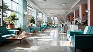 Lobby of Healthcare clinic Hospital Equipment. Generative AI.