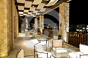 The lobby in luxury hotel in night illumination