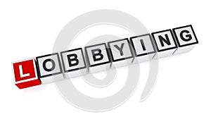 Lobbying word block on white photo