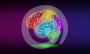 Lobes of Brain illustration in glowing neon light style