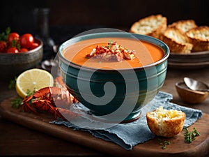 Lobster Bisque, classic creamy and smooth, seasoned soup from lobster and aromatics