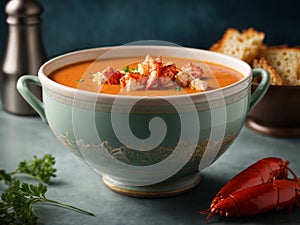 Lobster Bisque, classic creamy and smooth, seasoned soup from lobster and aromatics