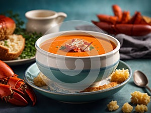 Lobster Bisque, classic creamy and smooth, seasoned soup from lobster and aromatics