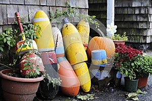 Lobster Buoys in a Rustic Fall Setting
