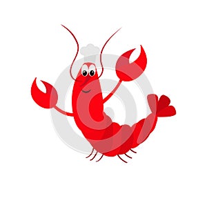 Lobster with claw. Chef hat. Cute cartoon character. Funny sea ocean animal. Seafood menu sign symbol. Baby collection. Flat desig