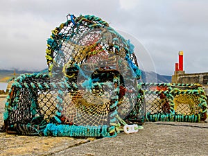 Lobster/Crab cages sitting on the Quayside