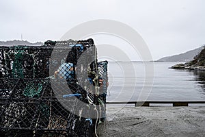 Lobster crates on a pier..