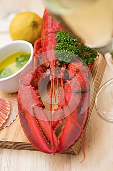 Lobster dinner with wine
