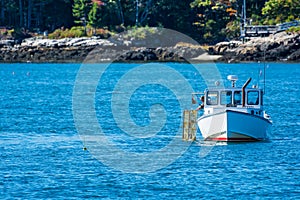 Lobster fishing boat in autumn, New England