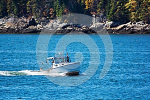 Lobster fishing boat in coastal Maine, New England