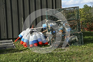 Lobster floats, on side of house