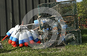 Lobster floats, on side of house