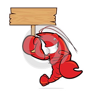 Lobster holding wooden sign