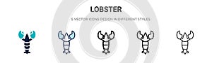 Lobster icon in filled, thin line, outline and stroke style. Vector illustration of two colored and black lobster vector icons