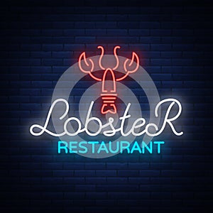 Lobster neon logo icon vector illustration. Emblem, neon signboard for restaurant, cafe with seafood. Glowing banner, a