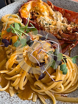 Lobster pasta close up