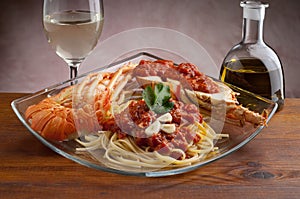 Lobster pasta with tomato sauce