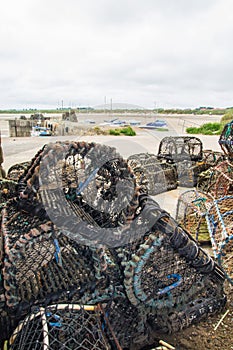 Lobster pots and ropes at Beadnell Bay, Northumberland