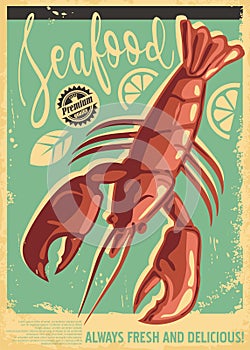 Lobster retro restaurant poster design