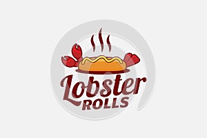 lobster rolls logo with a combination of hotdog bun, lobster claws and tail, and beautiful lettering.