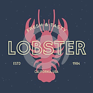 Lobster, seafood. Vintage icon Lobster label, logo, print sticker for Meat Restaurant