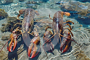 Lobster on the seashore. Crayfish on the seashore.