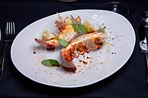 Lobster tail in maple-truffle sauce