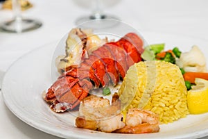 Lobster Tail with Shrimp and Rice