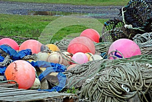 Lobster trap buoys and rope