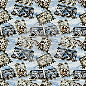 Lobster Trap Pattern on Blue Background