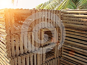 Lobster traps on a beach, Belize