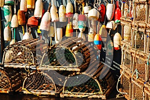 Lobster traps and buoys