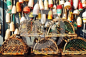 Lobster traps and buoys