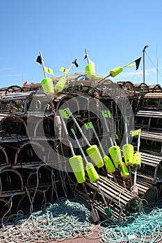 Lobster traps and buoys