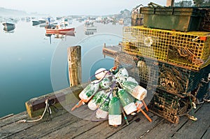 Lobster traps and buoys