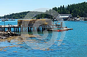 Lobster traps on dock in Stonington Maine photo