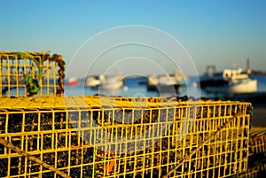 Lobster traps and fishing boats