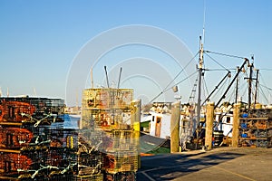 Lobster traps on pier