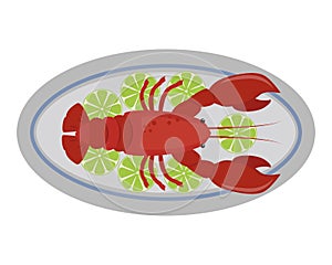 Lobster vector flat illustration fresh seafood icon claw meal and gourmet crustacean cooked dinner marine fish delicious