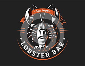 Lobster vector logo illustration. Crustacean in a vintage style photo