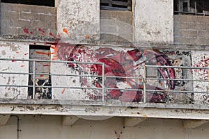 A lobster was painted on the facade of a disused factory near Etel (France) photo