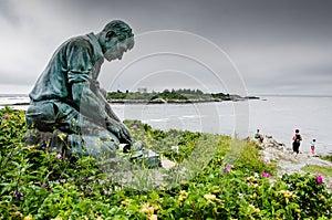 Lobsterman Statue at Landâ€™s End, Baileyâ€™s Island