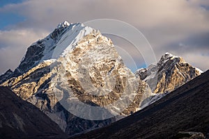 Lobuche east peak in a morning sunrise at Dingboche village, Eve