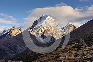 Lobuche east peak in a morning sunrise at Dingboche village, Everest region, Nepal