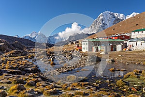 Lobuche village in Everest region in a morning, Himalaya mountain range, Nepal