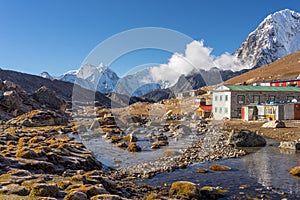 Lobuche village in Everest region in a morning, Himalaya mountains range, Nepal