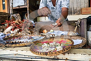 Local African Swahili People Selling Shells from the Ocean on the City Market, Fish Market in Dar Es Salaam, Tanzania