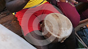 Local Africans Playing Drums on Traditional Dhow Boat at Trip, Zanzibar