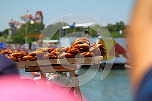 A local bagel seller who makes a living at the events held before the Redbull flugtag competition.